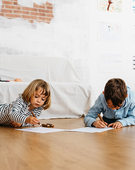 kids playing on Family-Friendly vinyl flooring in playroom
